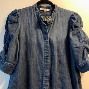 Frame Gillian Ruffle Sleeve Top, Dark Rinse, sz M